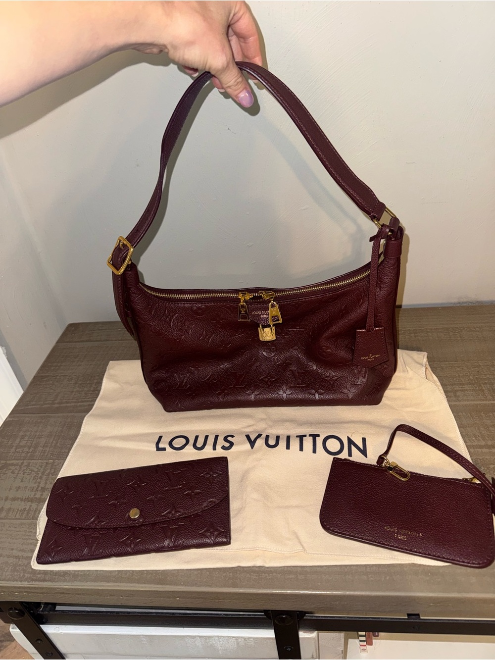 LOUIS VUITTON Authentic Sac Sport Purse PLUS Wallet & Coin Purse - Red/Wine